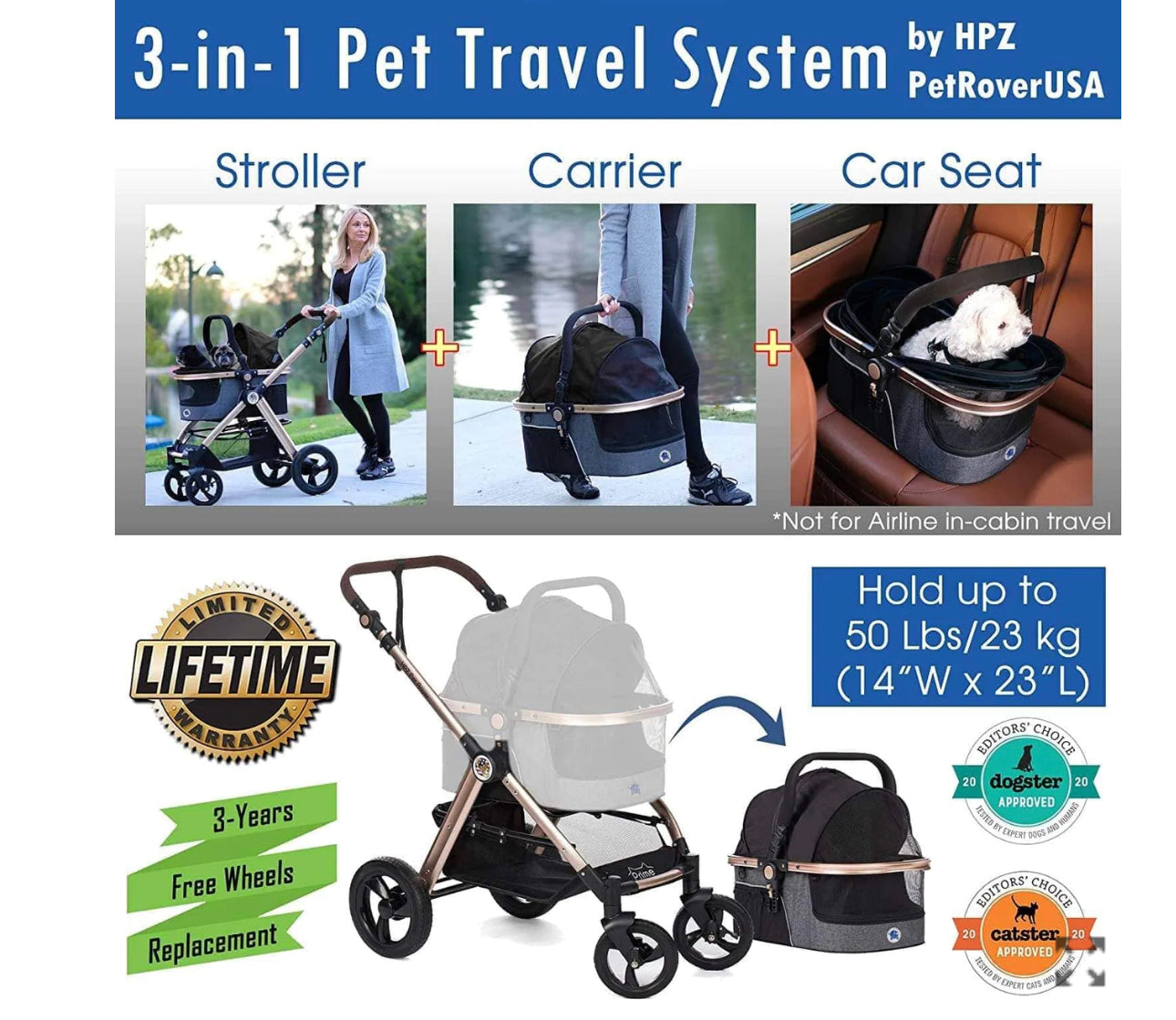 Pet rover prime stroller black