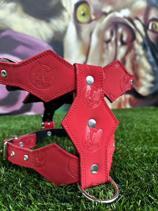 Top Dog Harness Red gold Frenchie head